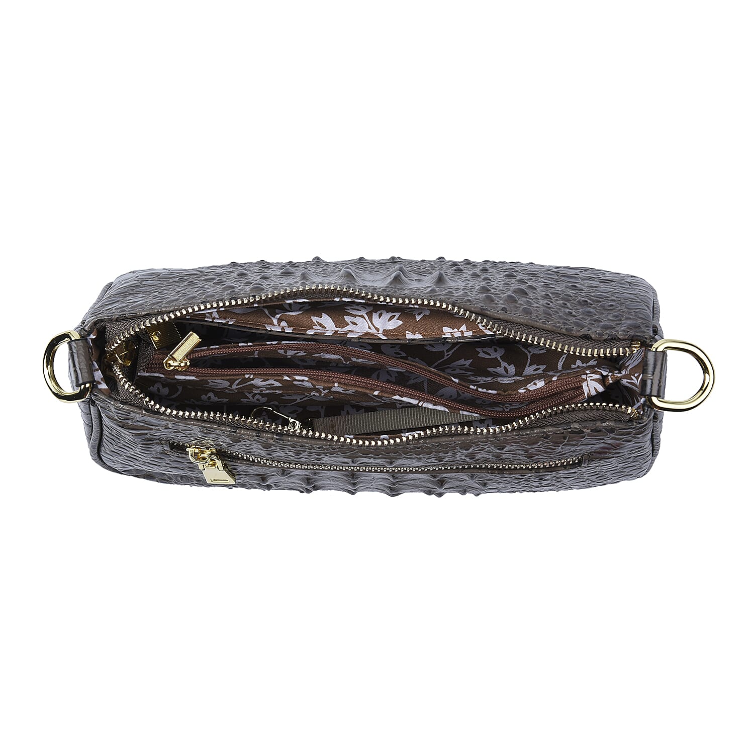 Genuine Leather Crocodile Skin Pattern Hobo Bag with Handel and Shoulder Strap - Dark Grey