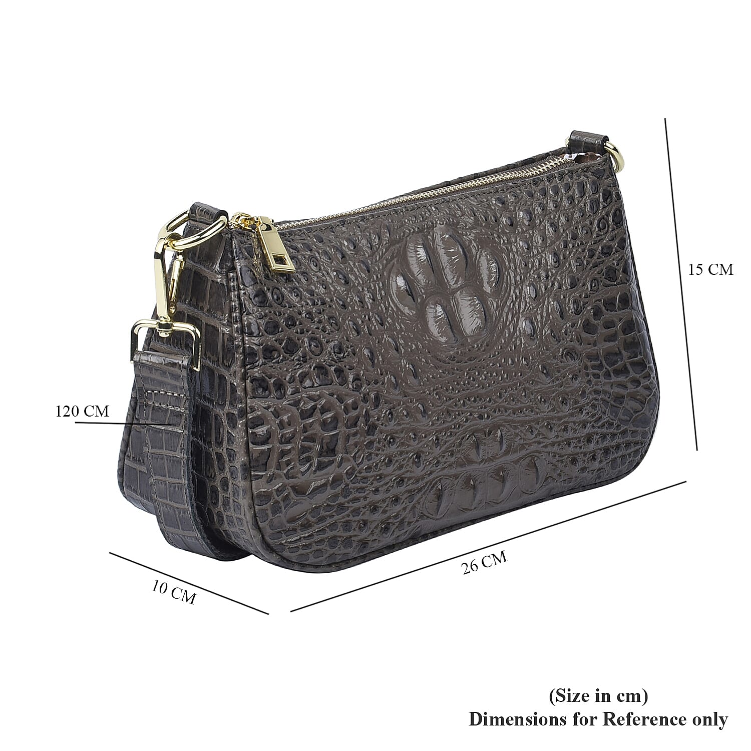 Genuine Leather Crocodile Skin Pattern Hobo Bag with Handel and Shoulder Strap - Dark Grey