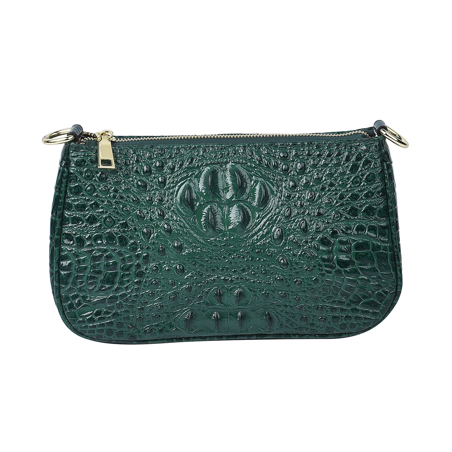 100% Genuine Leather Crocodile Skin Pattern Hobo Bag with Handle and Shoulder Strap (Size 26x15x10 Cm) - Green