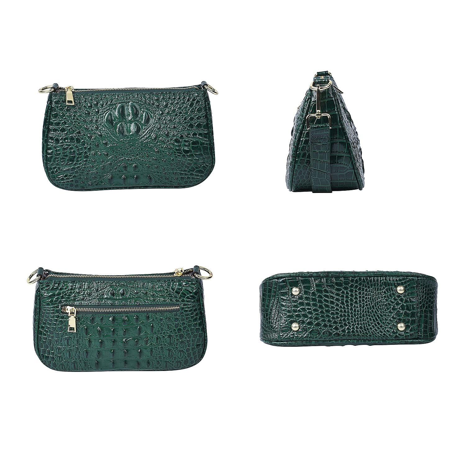 100% Genuine Leather Crocodile Skin Pattern Hobo Bag with Handle and Shoulder Strap (Size 26x15x10 Cm) - Green