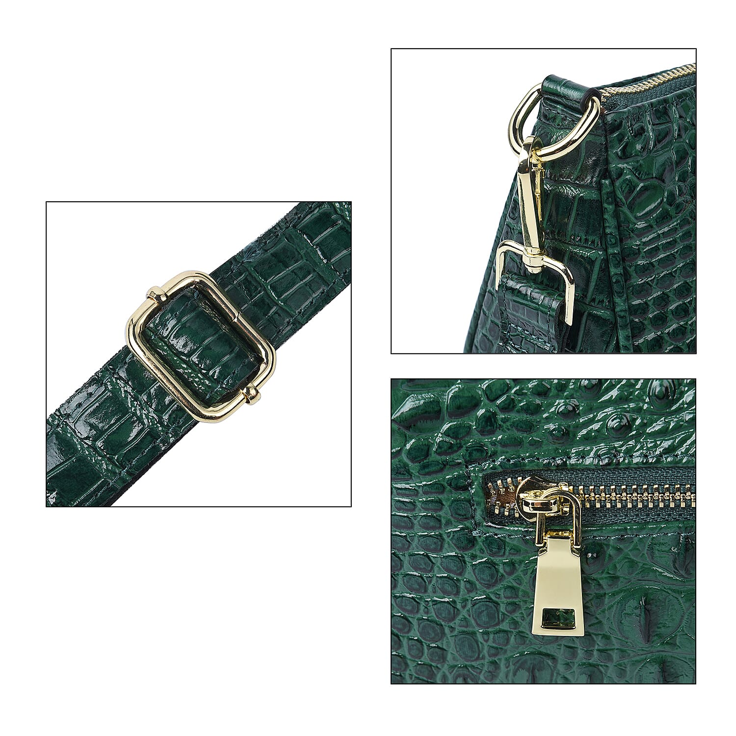 100% Genuine Leather Crocodile Skin Pattern Hobo Bag with Handle and Shoulder Strap (Size 26x15x10 Cm) - Green