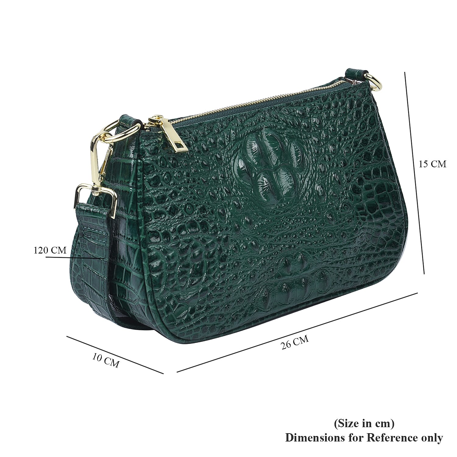 100% Genuine Leather Crocodile Skin Pattern Hobo Bag with Handle and Shoulder Strap (Size 26x15x10 Cm) - Green