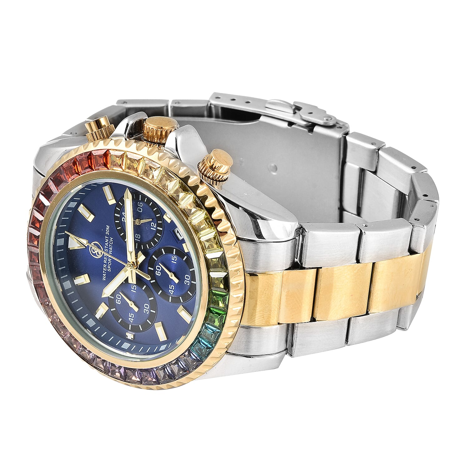 GENOA Simulated Rainbow Sapphire Studded 3 ATM Water Resistant Watch in Two Tone