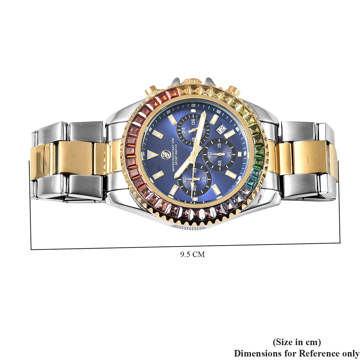 GENOA Simulated Rainbow Sapphire Studded 3 ATM Water Resistant Watch in Two Tone