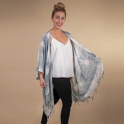 TAMSY 100% Rayon Printed Kimono (One Size ) - White & Grey
