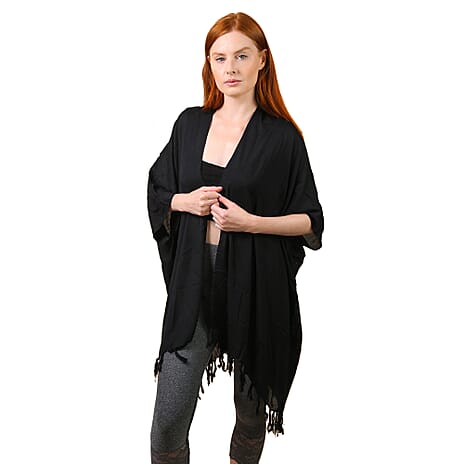 TAMSY Tassel Detailing Womens Kimono (One Size) - Black