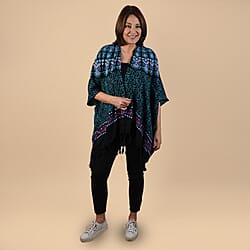 TAMSY 100% Rayon Floral Printed Kimono, One Size ( Fits 8-20 ) - Turquoise & Multi