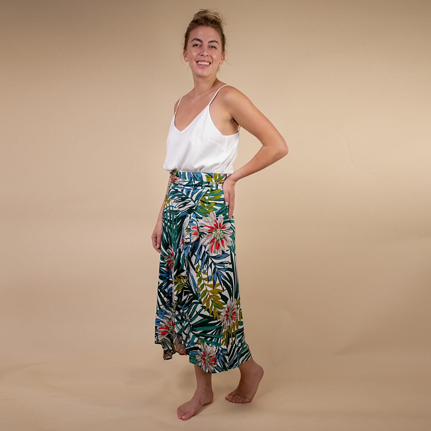 TAMSY 100% Rayon Floral Printed Wrap Skirt One Size, (Fits 8-16) - Light Blue & Multi