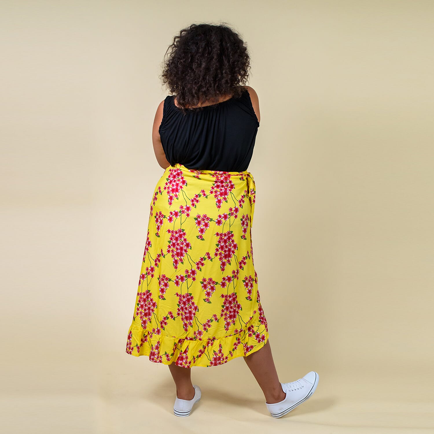 TAMSY 100% Rayon Floral Printed Wrap Skirt One Size, (Fits 8-16) - Light Blue & Multi