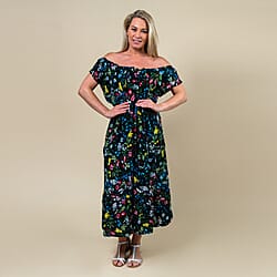 LA MAREY Rayon Floral Printed Maxi Dress - Black