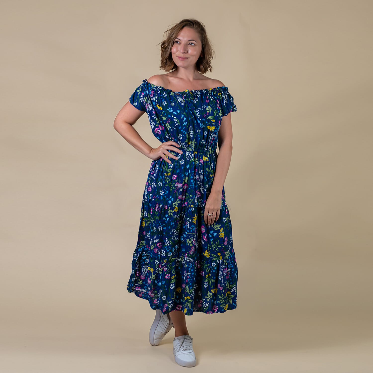 LA MAREY Rayon Floral Printed Maxi Dress - Black