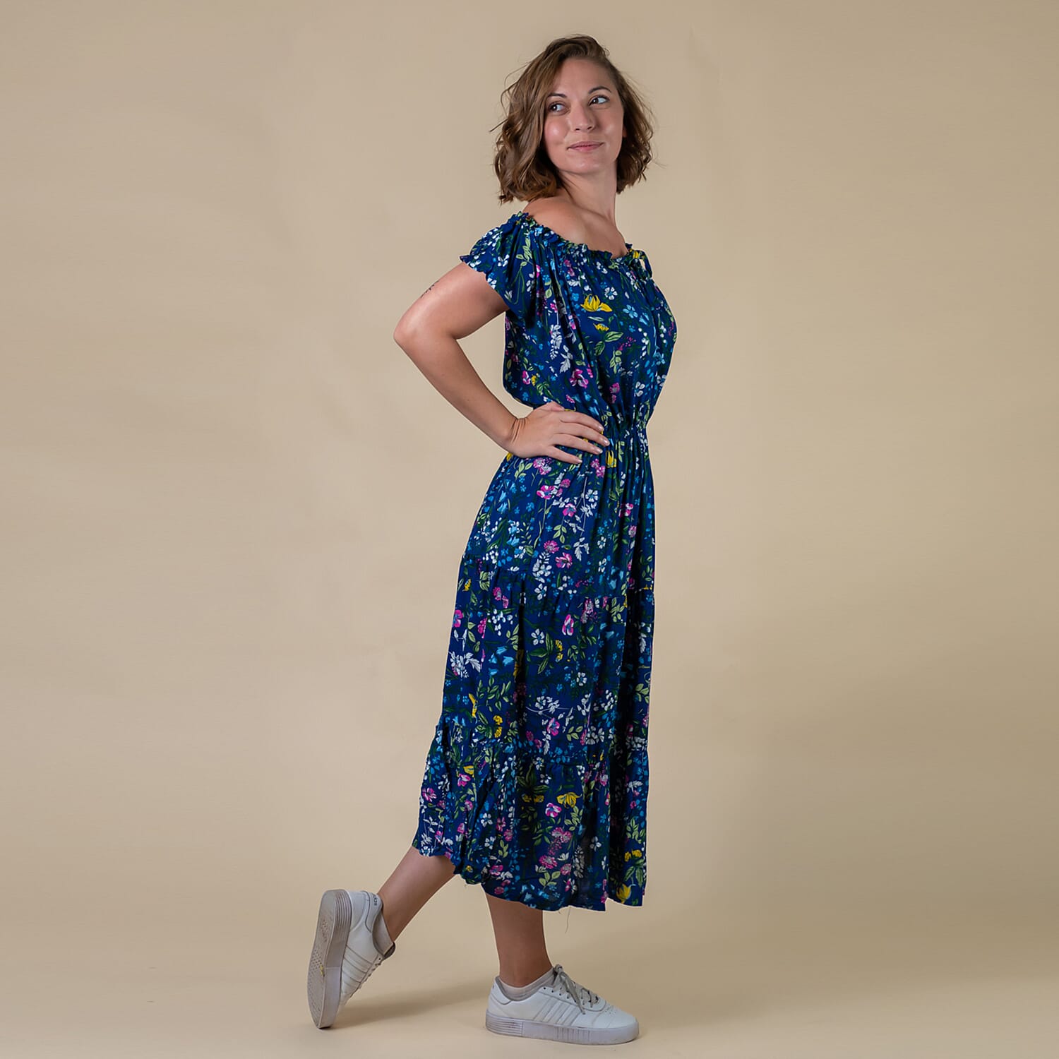 LA MAREY Rayon Floral Printed Maxi Dress - Black