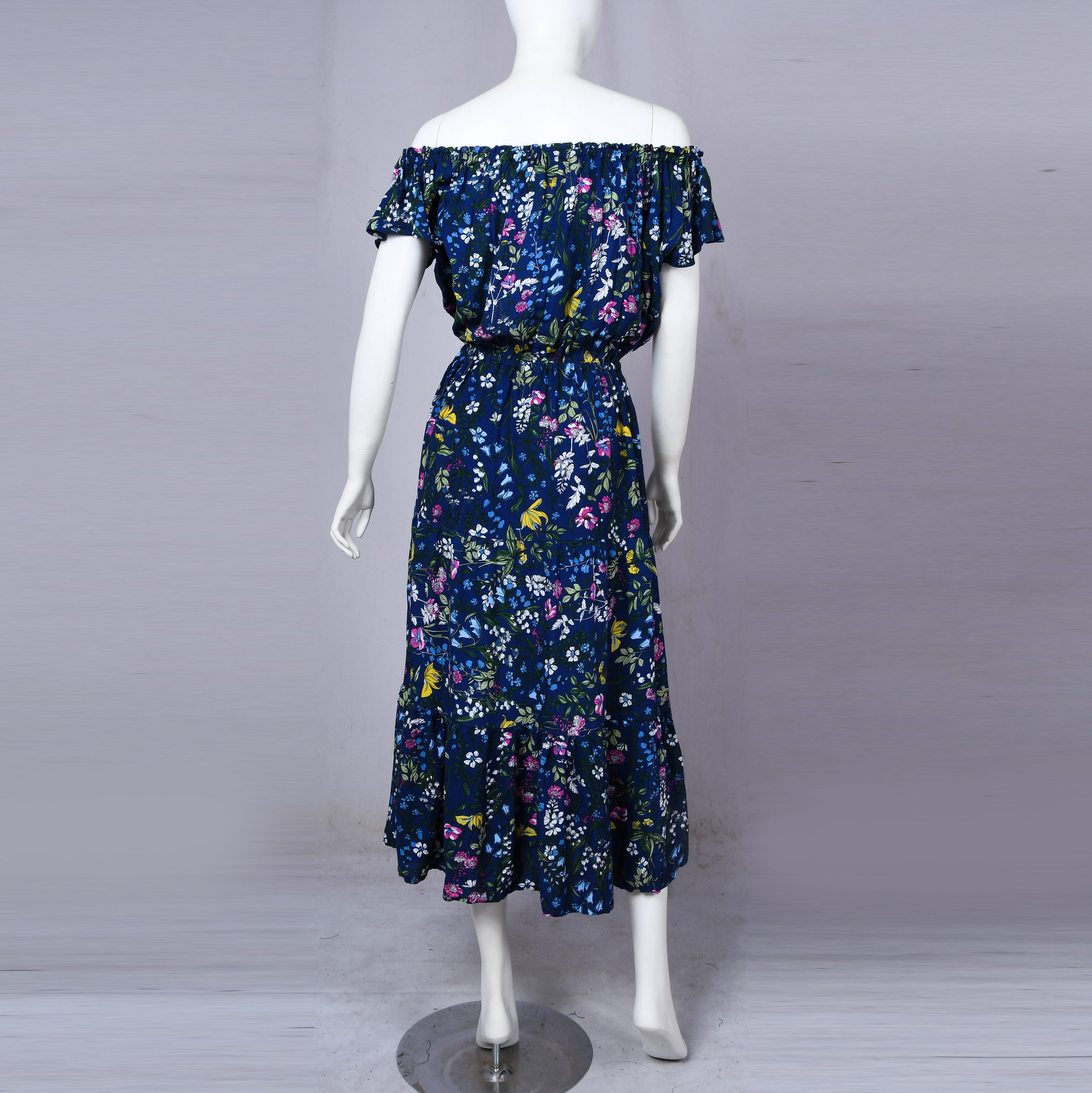 LA MAREY Rayon Floral Printed Maxi Dress - Black