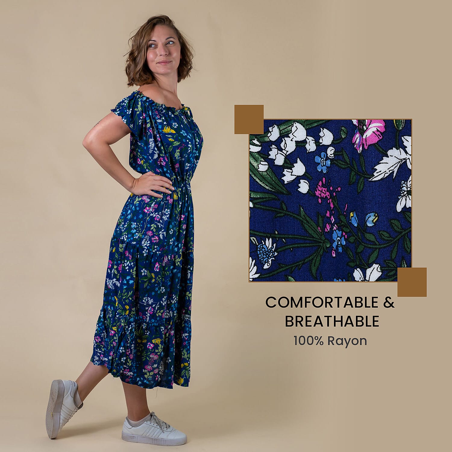 LA MAREY Rayon Floral Printed Maxi Dress - Black