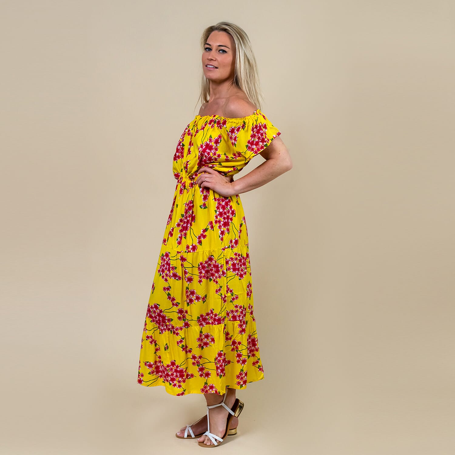 LA MAREY Rayon Floral Printed Maxi Dress - Black