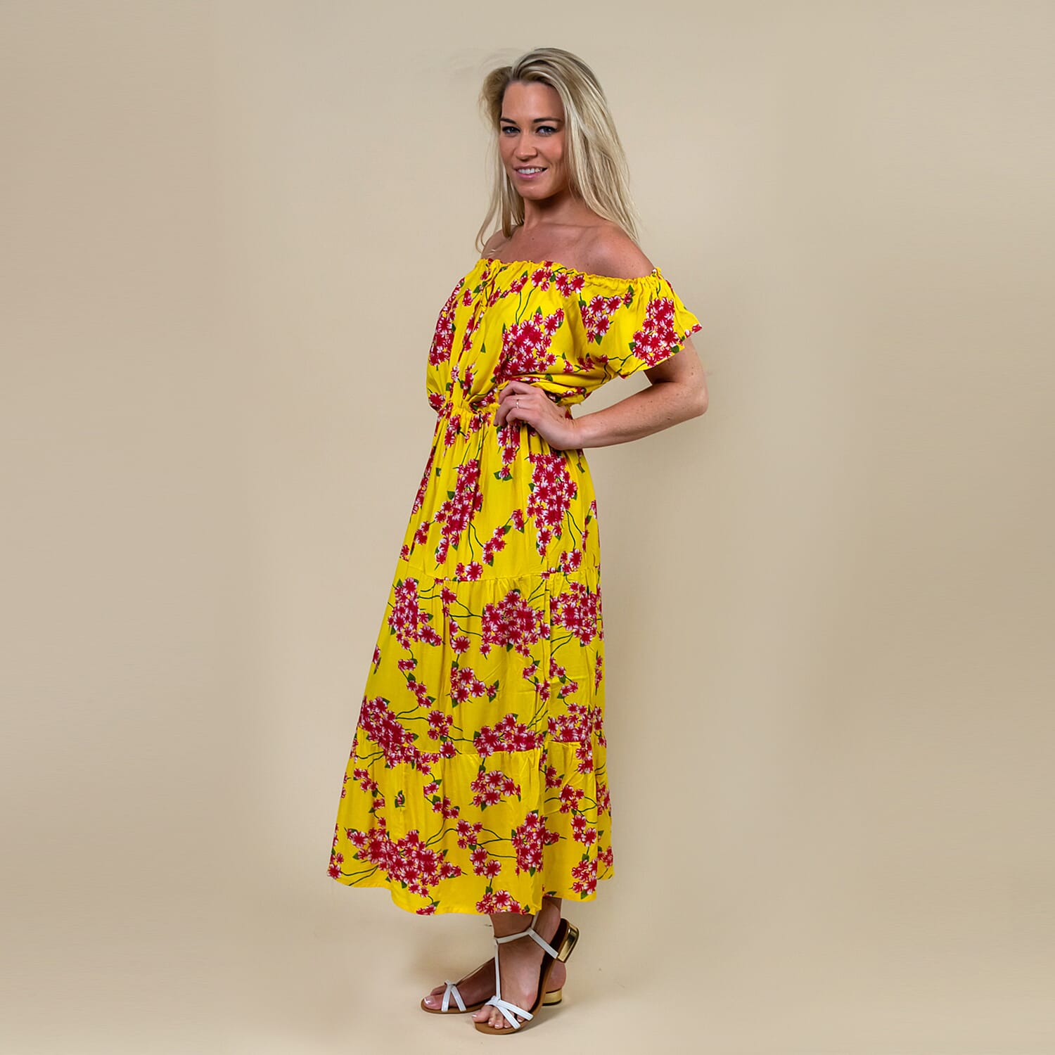 LA MAREY Rayon Floral Printed Maxi Dress - Black