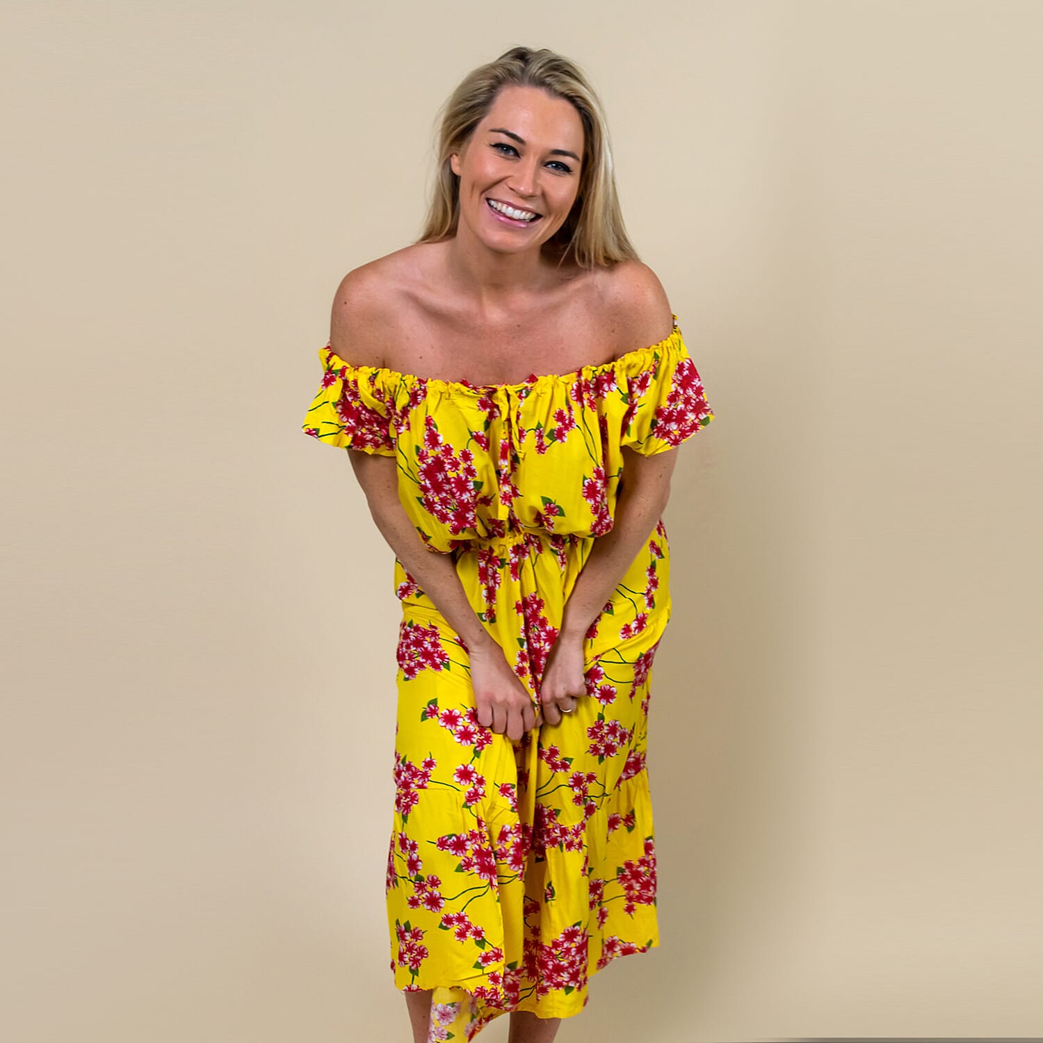 LA MAREY Rayon Floral Printed Maxi Dress - Black