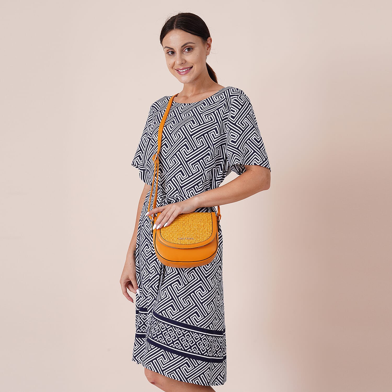 LOCK SOUL Weave Pattern Crossbody Bag with Shoulder Strap (Size 20x16x7Cm) - Orange