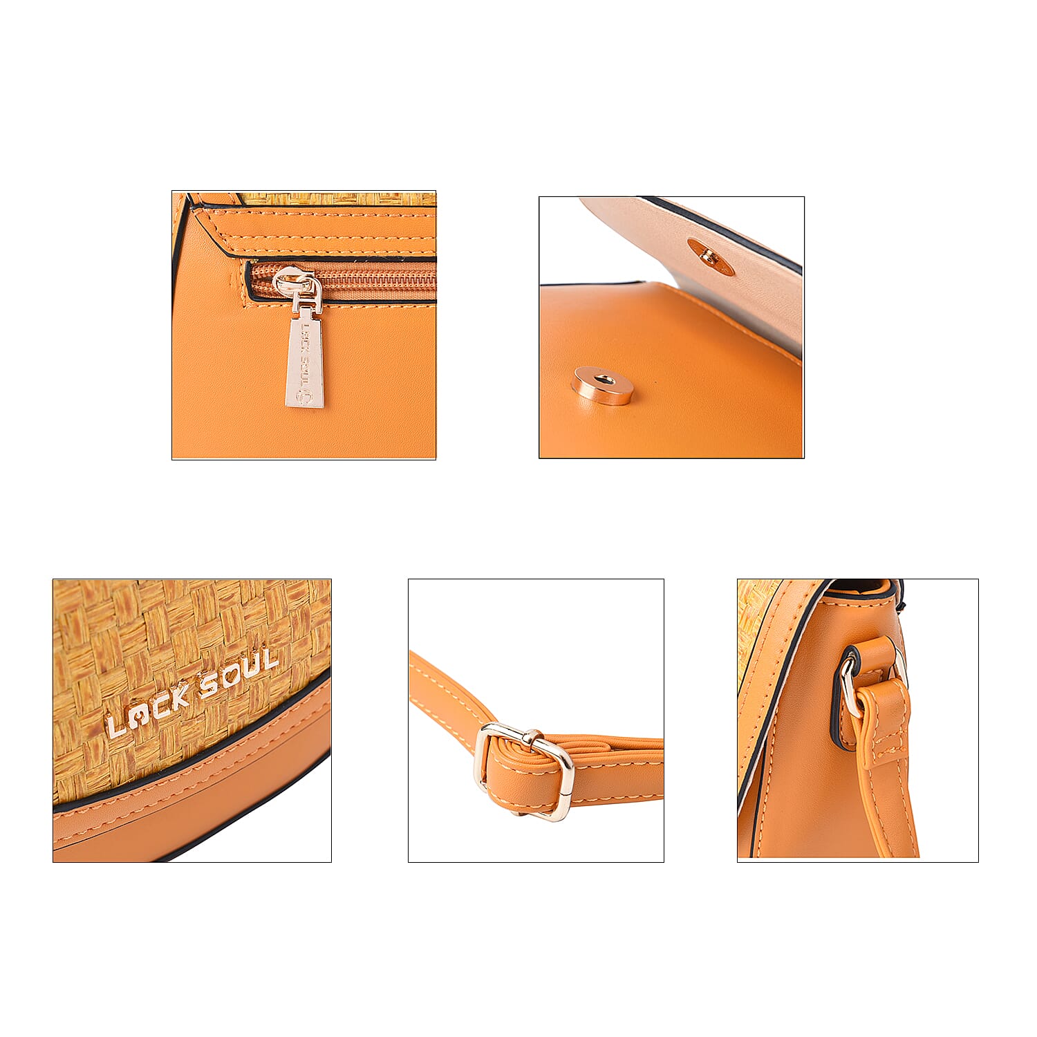 LOCK SOUL Weave Pattern Crossbody Bag with Shoulder Strap (Size 20x16x7Cm) - Orange