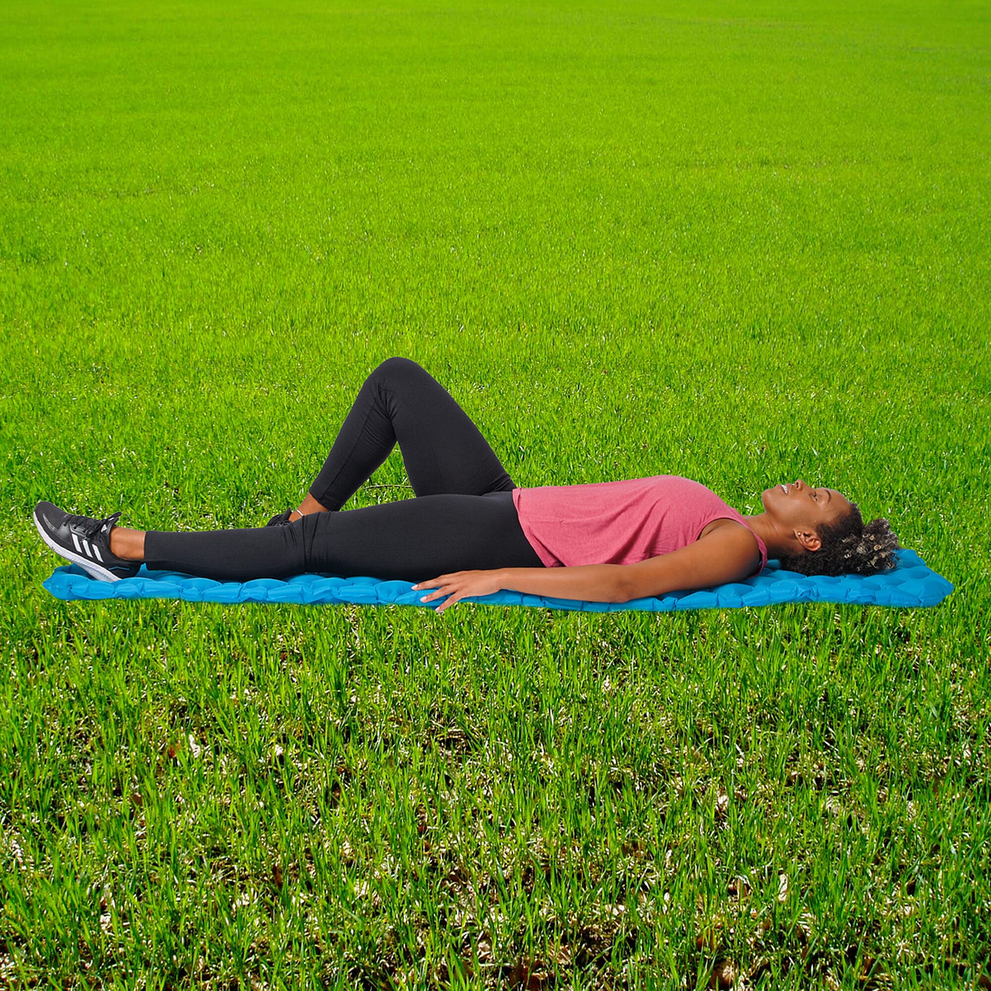 Embossed Checker Pattern Inflating Camping Sleeping Mat (Size 190x60cm) - Blue