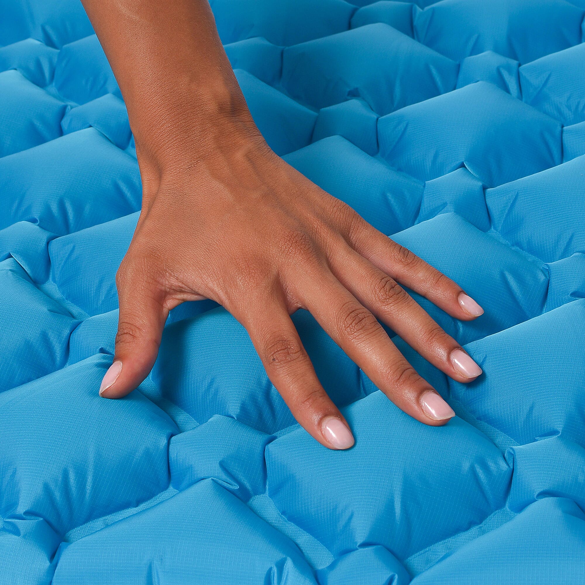 Embossed Checker Pattern Inflating Camping Sleeping Mat (Size 190x60cm) - Blue