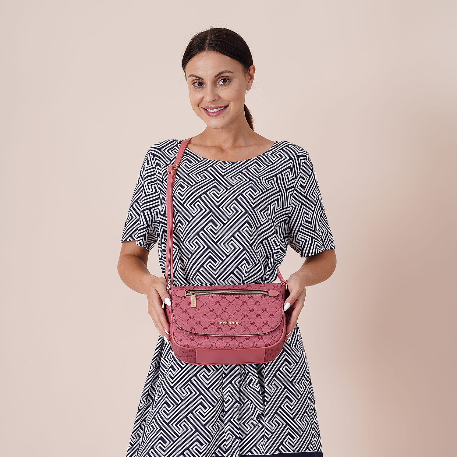 Lock Soul Faux Leather Crossbody Bag - Pink