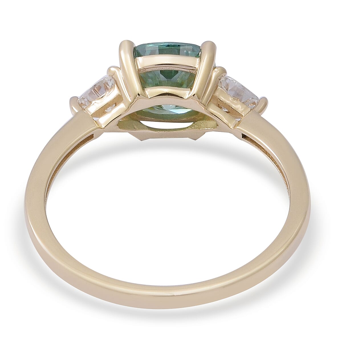 9K Yellow Gold Green Moissanite and White Moissanite Ring 1.76 Ct.