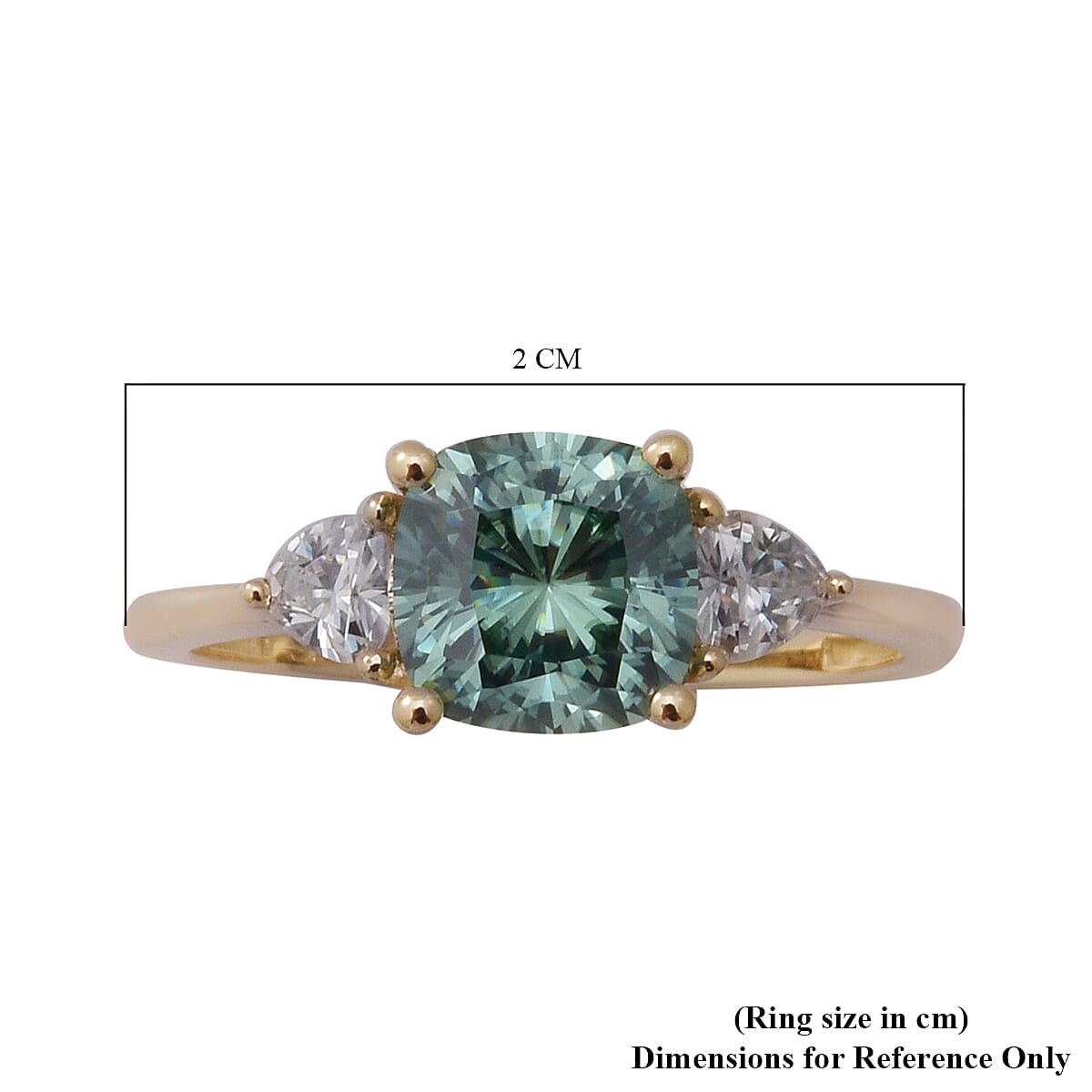 9K Yellow Gold Green Moissanite and White Moissanite Ring 1.76 Ct.