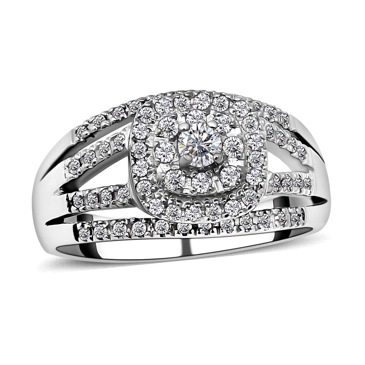 Moissanite Ring in Rhodium Overlay Sterling Silver