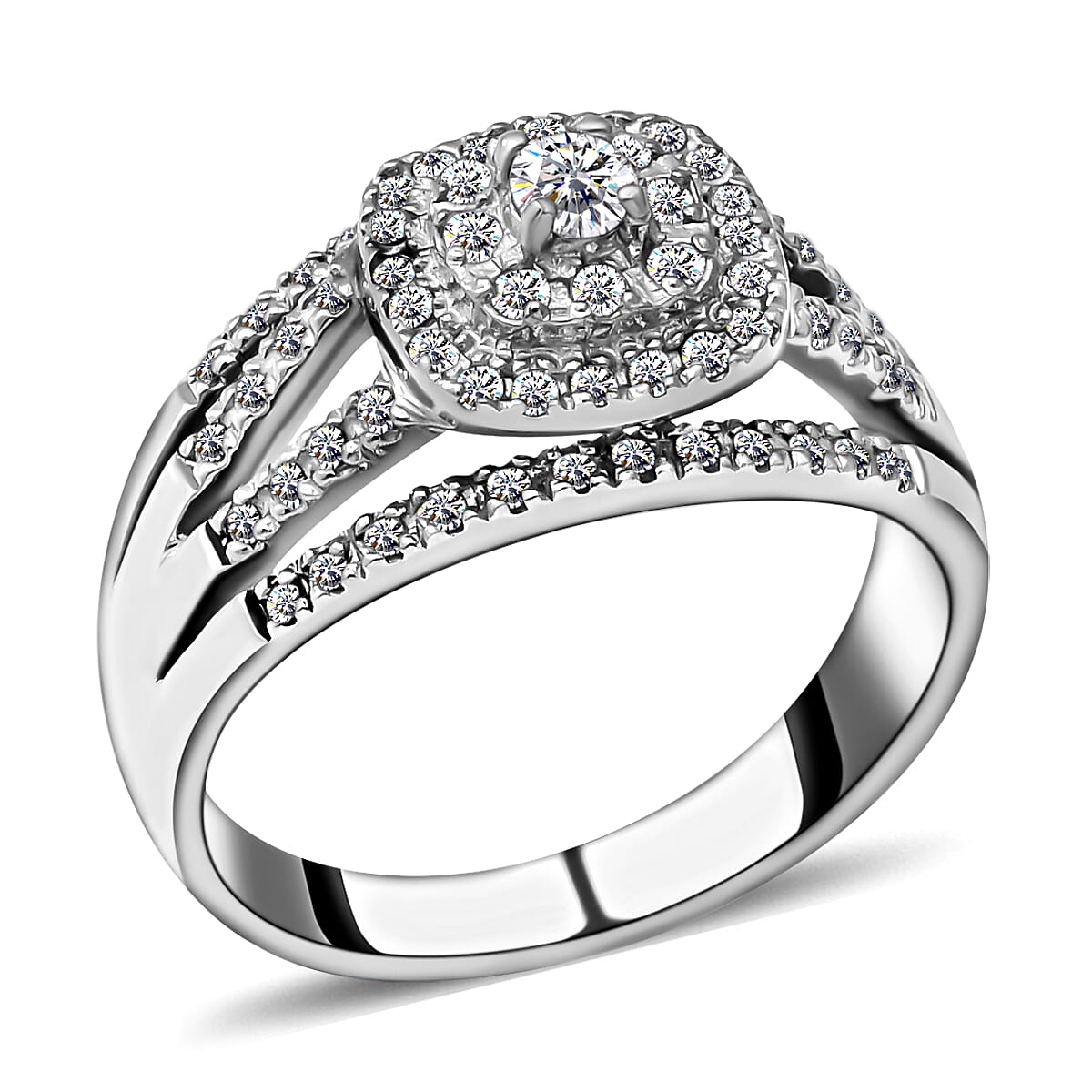 Moissanite Ring in Rhodium Overlay Sterling Silver