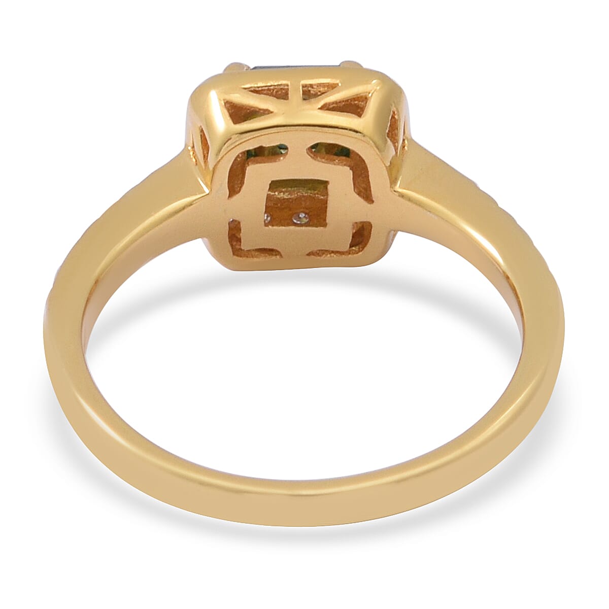 Blue Moissanite and White Moissanite Ring in Yellow Gold Overlay Sterling Silver