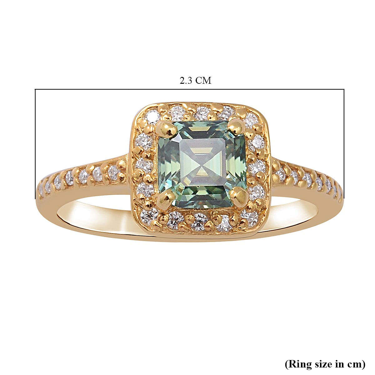 Blue Moissanite and White Moissanite Ring in Yellow Gold Overlay Sterling Silver