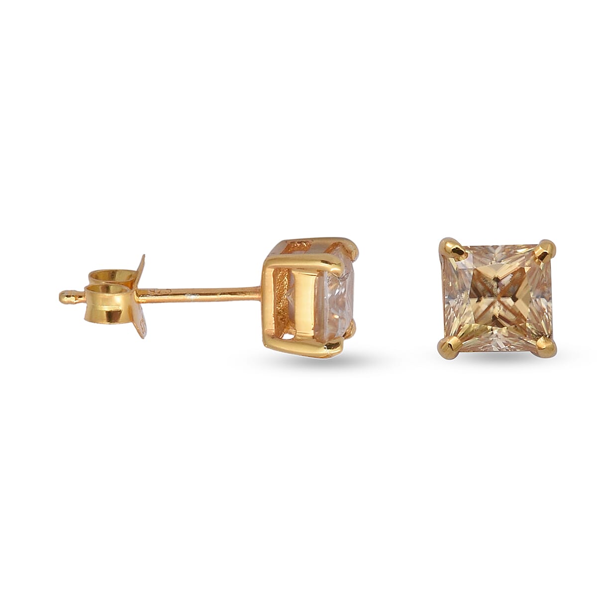 Yellow Moissanite Stud Earrings (with Push Back) in Yellow Gold Overlay Sterling Silver 1.480 Ct.