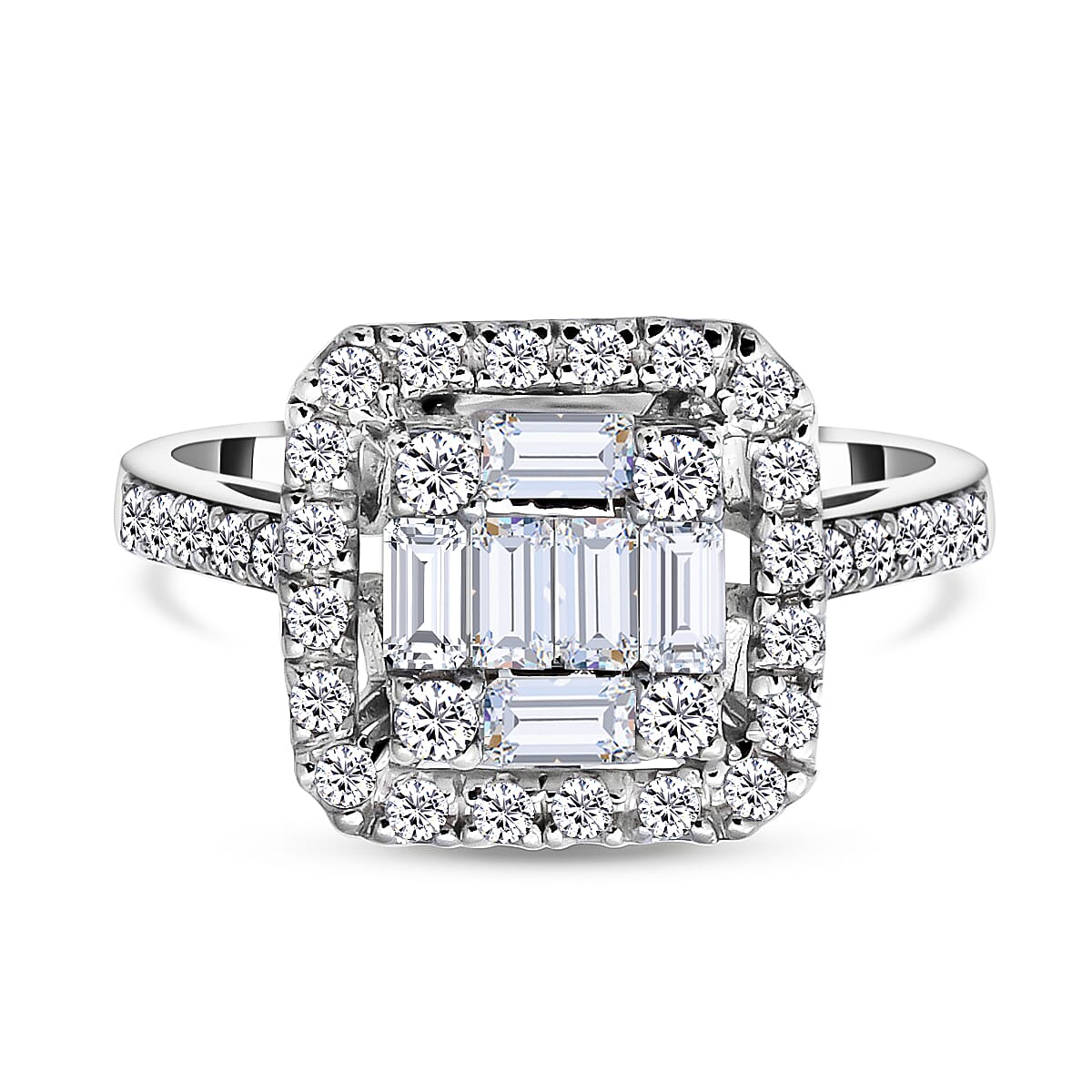 Moissanite Ring in Rhodium Overlay Sterling Silver 1.14 Ct.