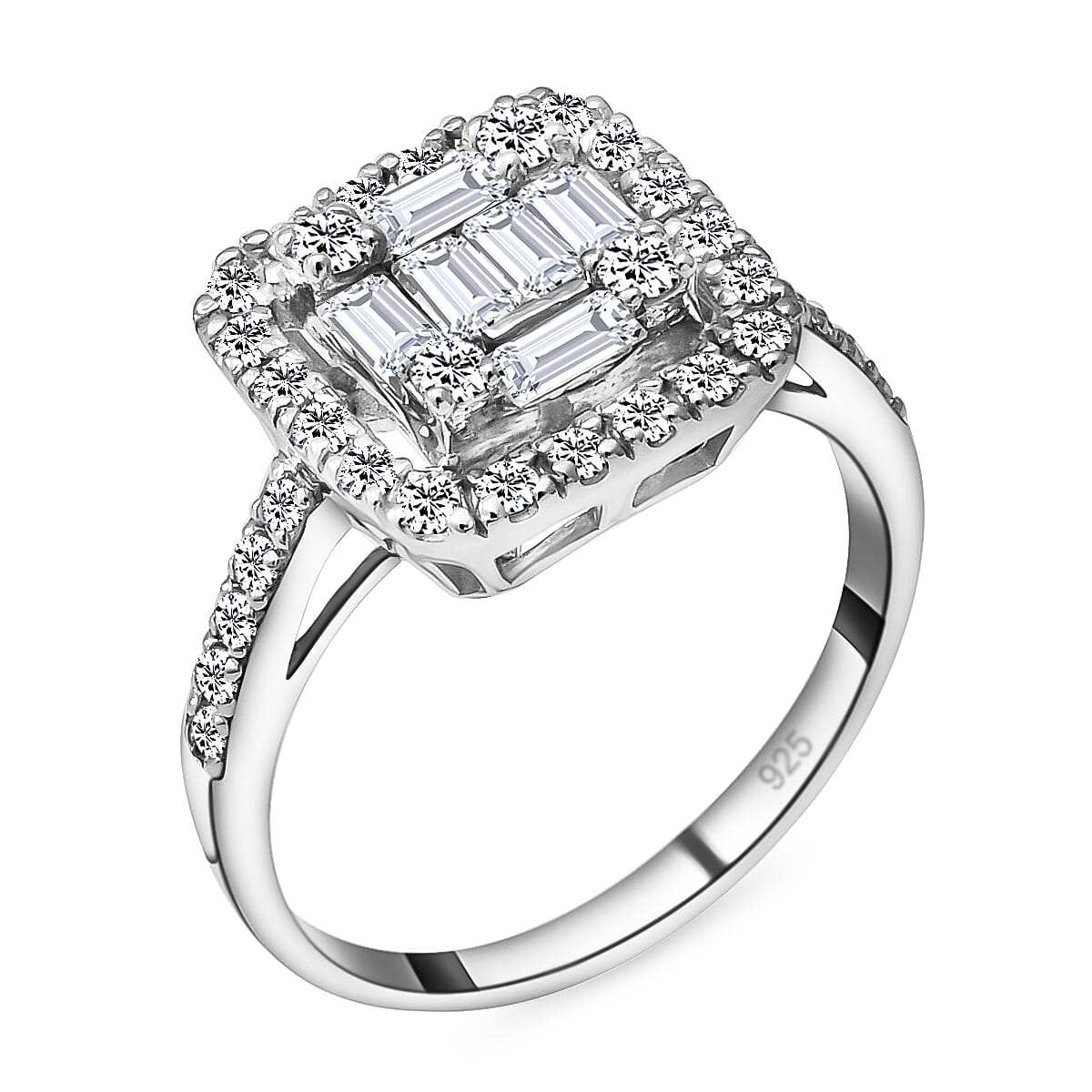 Moissanite Ring in Rhodium Overlay Sterling Silver 1.14 Ct.