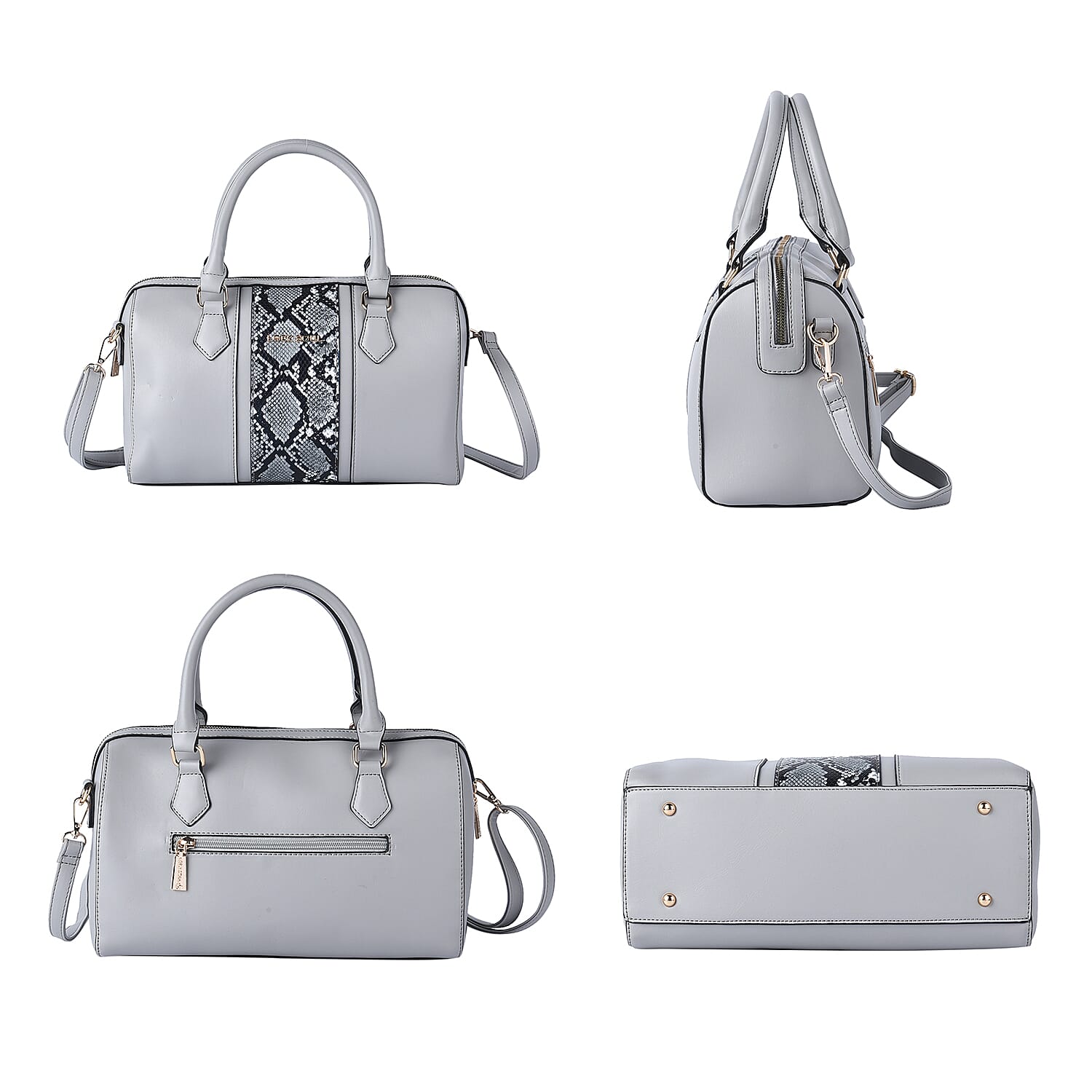 LOCK SOUL Snake Pattern Convertible Bag with Shoulder Strap (Size 30x18x14Cm) - Grey