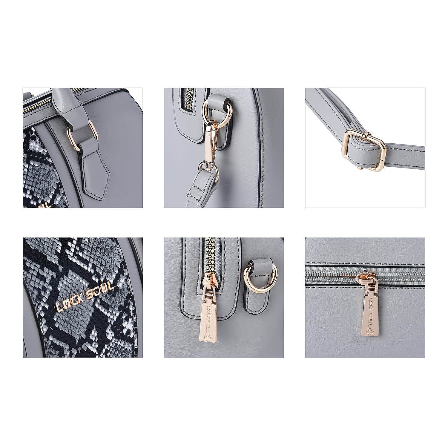 LOCK SOUL Snake Pattern Convertible Bag with Shoulder Strap (Size 30x18x14Cm) - Grey