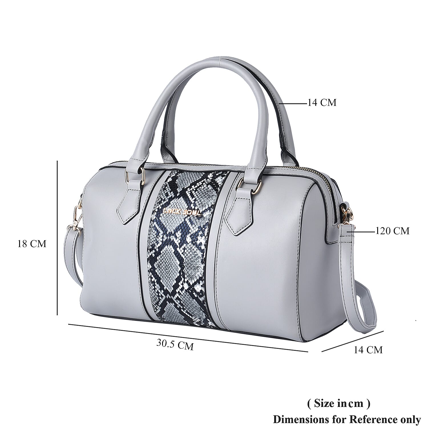 LOCK SOUL Snake Pattern Convertible Bag with Shoulder Strap (Size 30x18x14Cm) - Grey