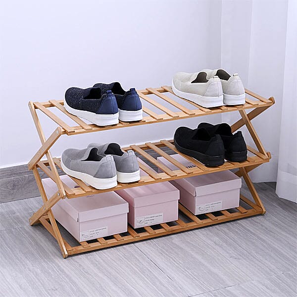 Foldable 3 Tier Bamboo Shoes Rack (Size 146x70Cm)