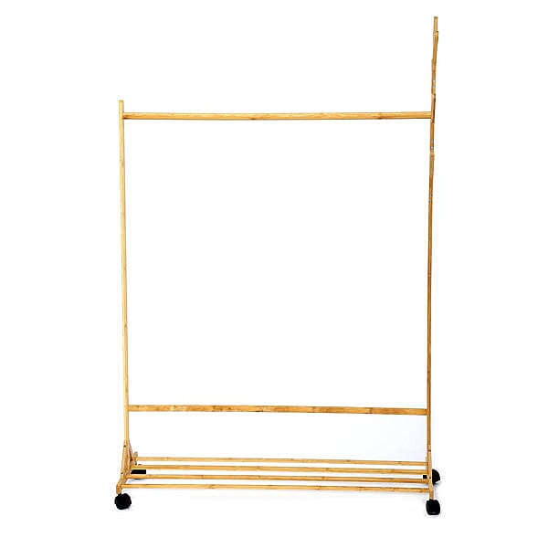 Horizontal Bar Pattern Eye Pleasing Natural Bamboo Clothes Rack with 4 Scroll Wheels (Size:100x152Cm)