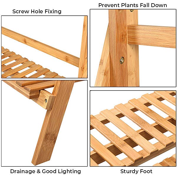 Stylish 3 Tier Crossbar Pattern Bamboo Plant Rack with Hanging Rod (Size-70x146Cm) PLUS Garden Tools