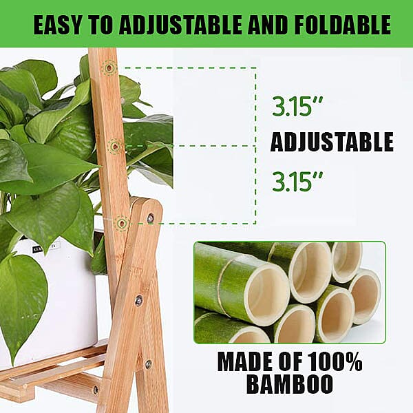 Stylish 3 Tier Crossbar Pattern Bamboo Plant Rack with Hanging Rod (Size-70x146Cm) PLUS Garden Tools