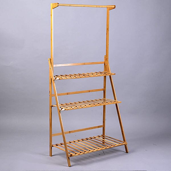 Stylish 3 Tier Crossbar Pattern Bamboo Plant Rack with Hanging Rod (Size-70x146Cm) PLUS Garden Tools