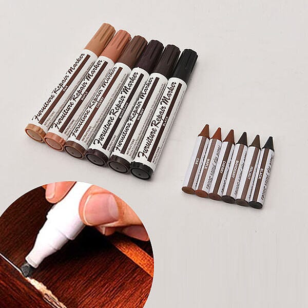 12 Pieces Set - Furniture Repair Kit (6 Marker and 6 Wax Sticks) - Multi Colour