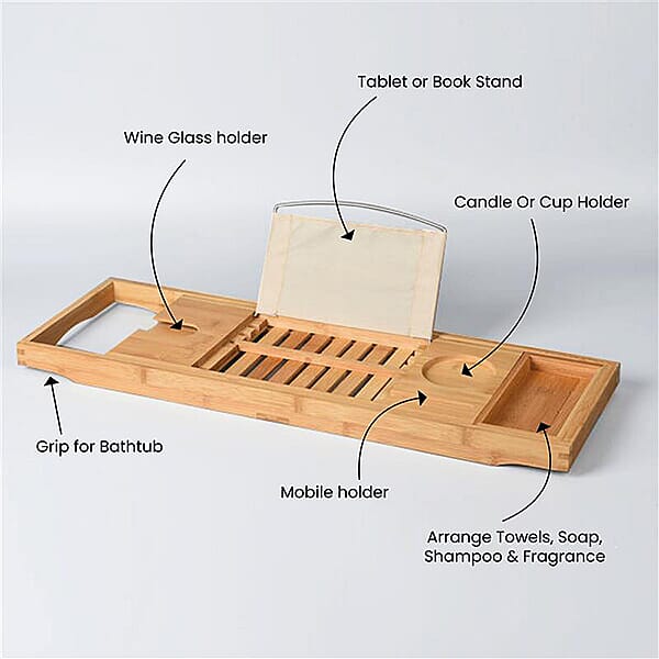 Bamboo Bath Caddy Bridge Extendable Tray (Size:71x22x4Cm)
