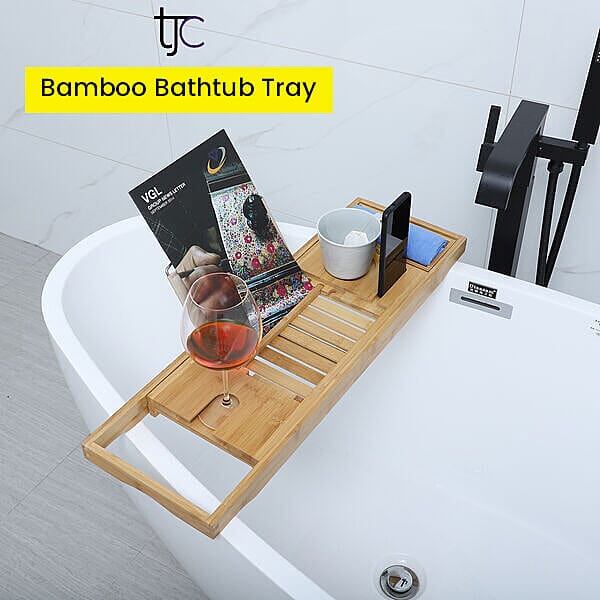 Bamboo Bath Caddy Bridge Extendable Tray (Size:71x22x4Cm)