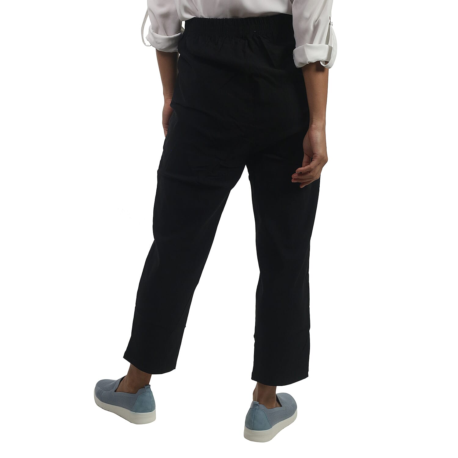 Pure and Natural Fully Elasticated Waist Trousers with Flower in Black (Size 12)