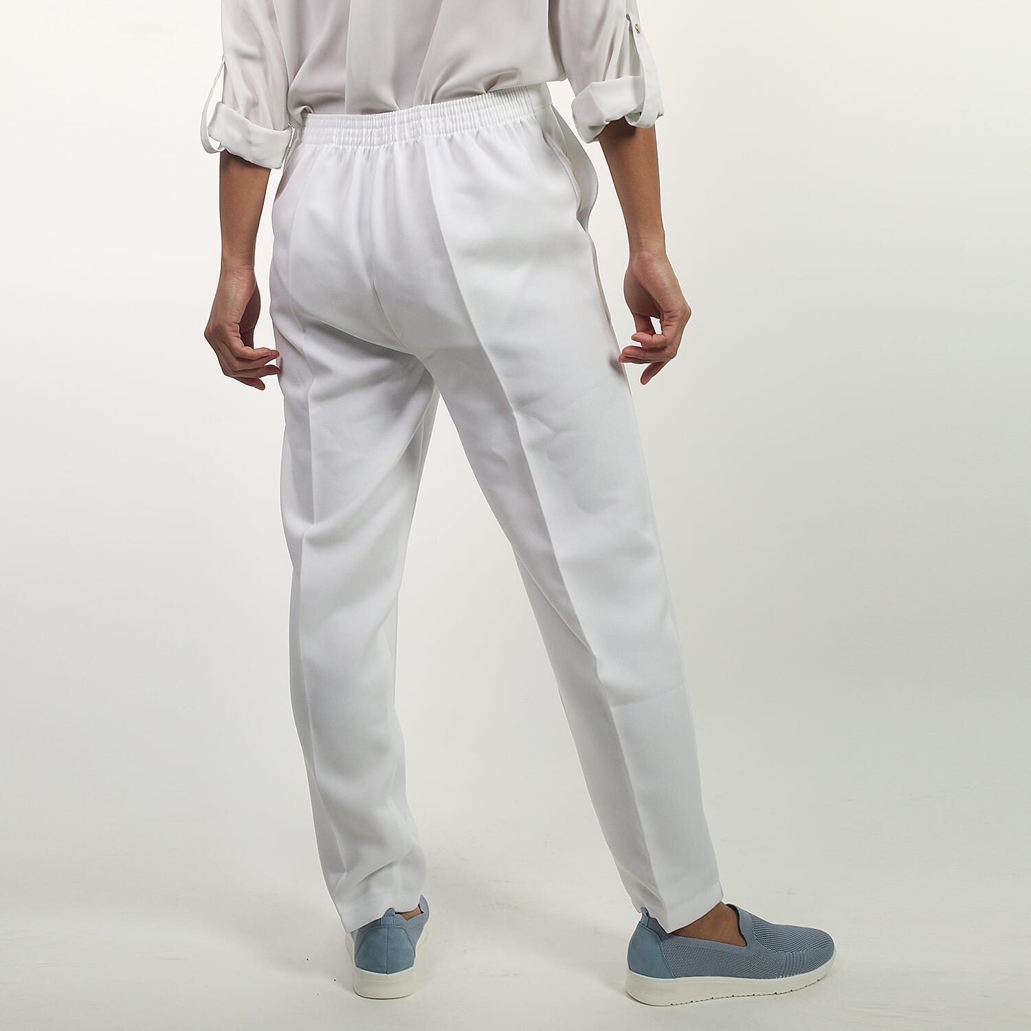 Emma Half Elasticated Comfortable Summer Trousers in Grey (Size 10) Inside Leg - 25in