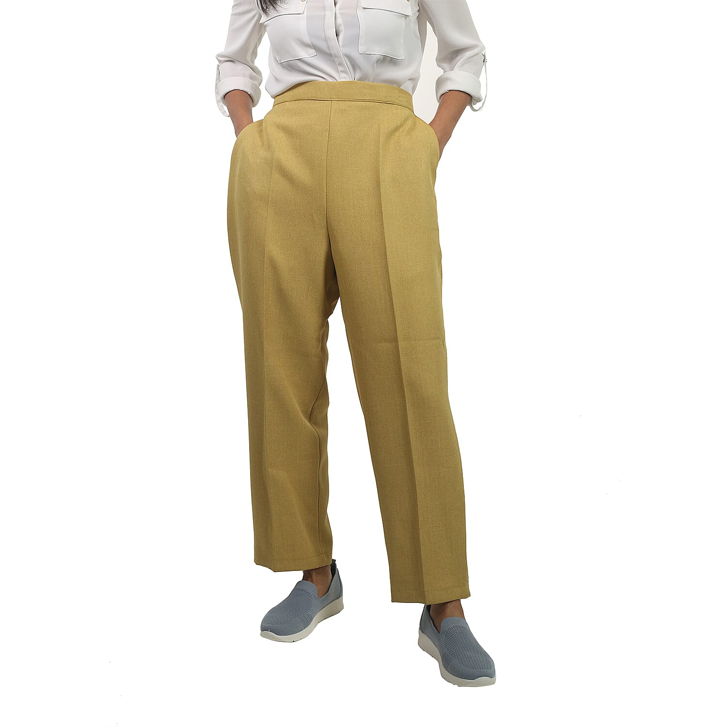 Emma Half Elasticated Comfortable Summer Trousers in Grey (Size 10) Inside Leg - 25in