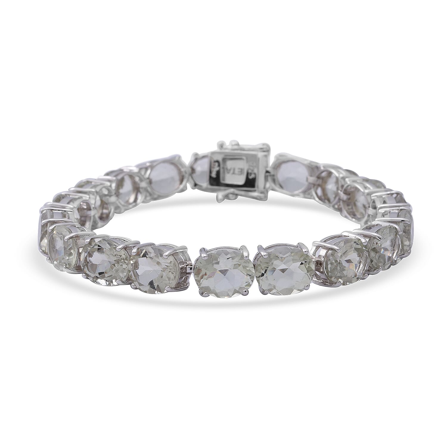 Prasiolite Tennis Bracelet (Size 7.5) in Rhodium Overlay Sterling Silver 45.00 Ct, Silver Wt. 14.50 Gms